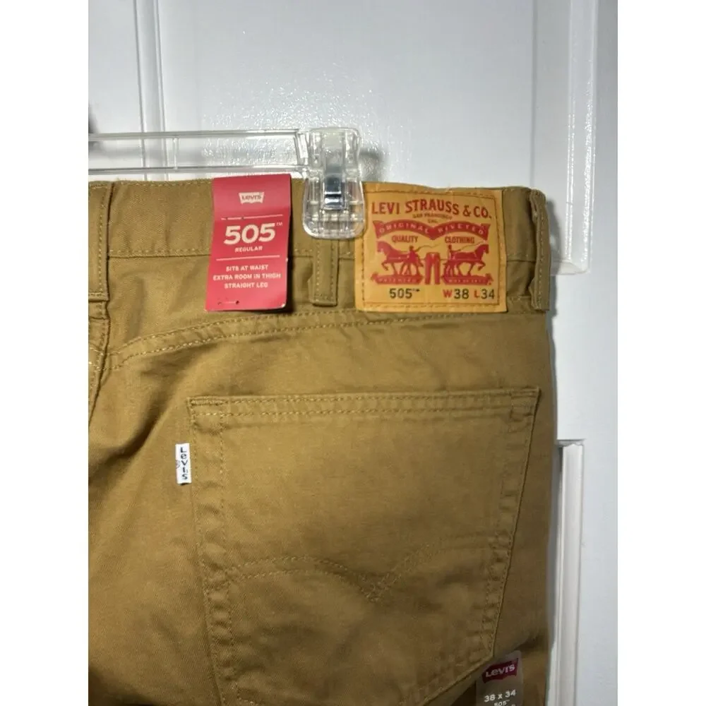 NWT Levi’s 505 REGULAR FIT BROWN CARAMEL STRAIGHT LEG JEANS SIZE 38X34